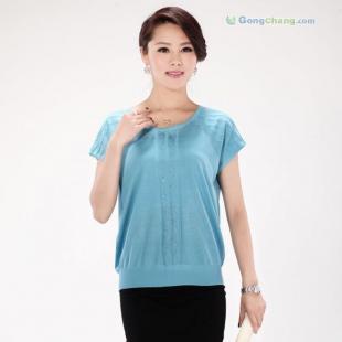 夏裝韓版新款女式圓領短袖中年媽媽裝針織T恤衫 時尚與舒適的完美結合